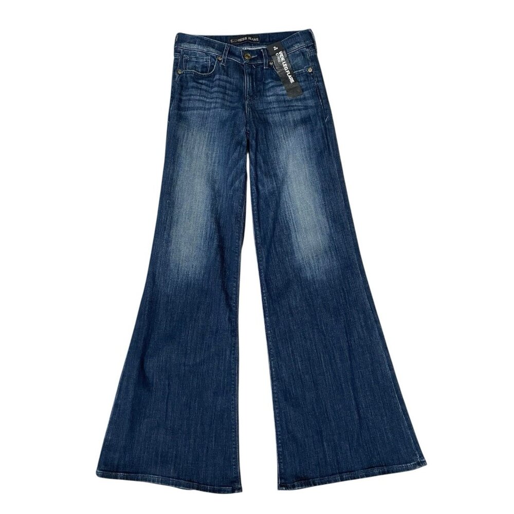 Express Jeans Womens Size 2R Wide Leg Flare Mid Rise Inseam 33" NWT A16